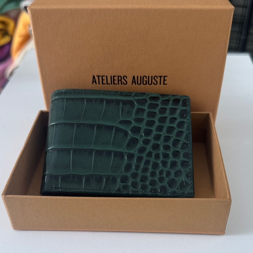 Ateliers Auguste Slim Clery Leather Wallet in green croc
